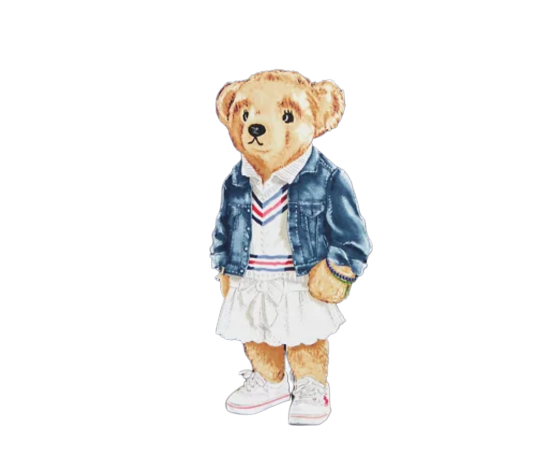 שמלת חולצה ותחתון תואם Ralph lauren בייבי כחול דובי במרכז