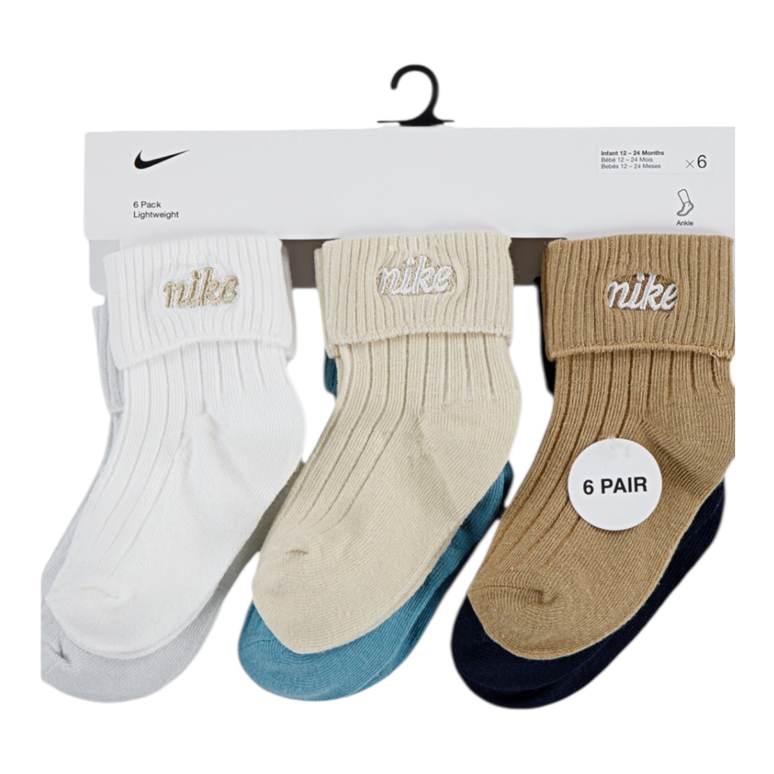מארז גרביים 6 זוגות NIKE שמנת בז' תכלת כחול מידה 12-24 חודשים