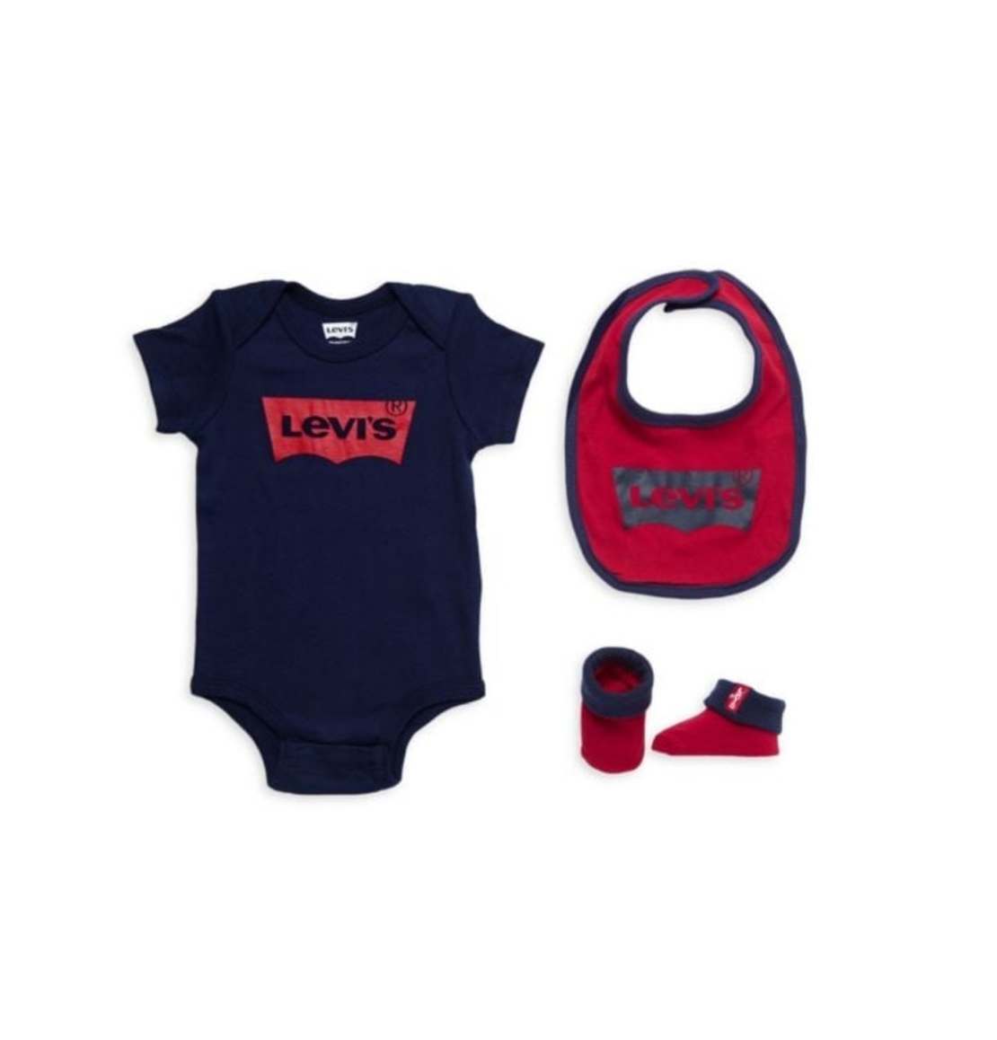 מארז לתינוק 3 חלקים Levi's לבן כחול אדום  מידה 6-12 חודשים