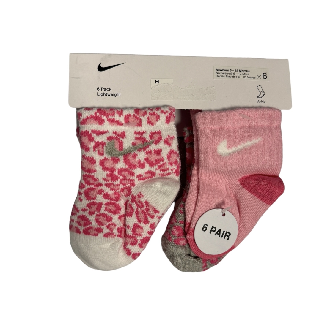 מארז 6 זוגות גרביים nike ורוד אפור מנומר מידה 12-24 חודשים