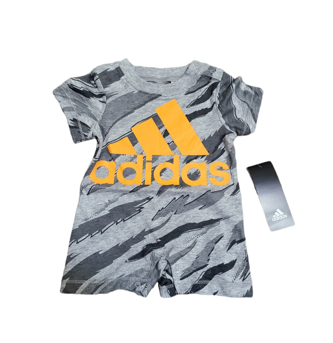 אוברול adidas אפור שרוול קצר כיתוב לוגו בכתום