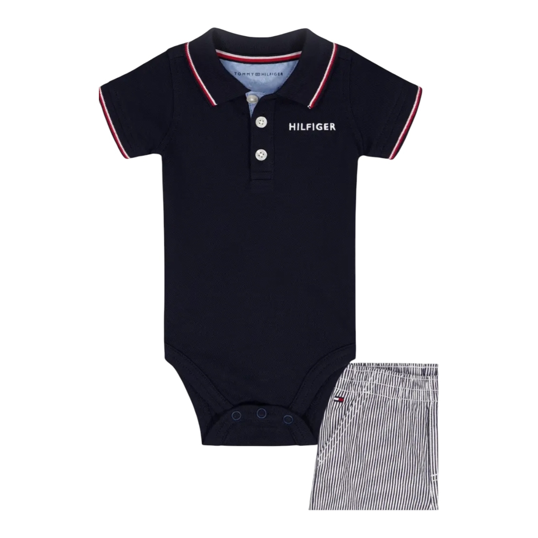 חליפת מכנס TOMMY HILFIGER פולו כחול כהה פסים קצרה