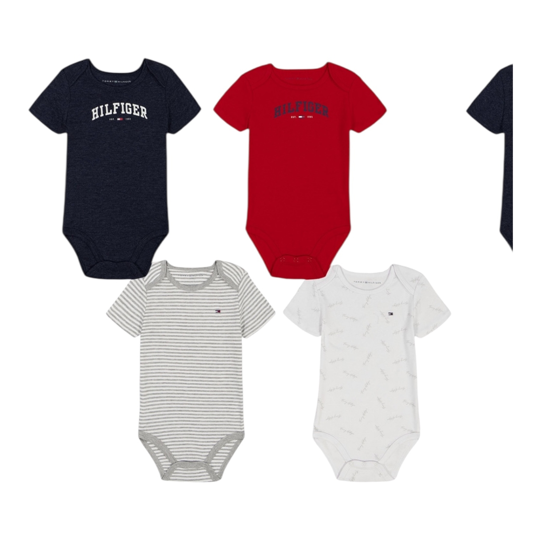 מארז רביעיית בגדי גוף TOMMY HILFIGER בייבי אדום לבן כחול ופסים