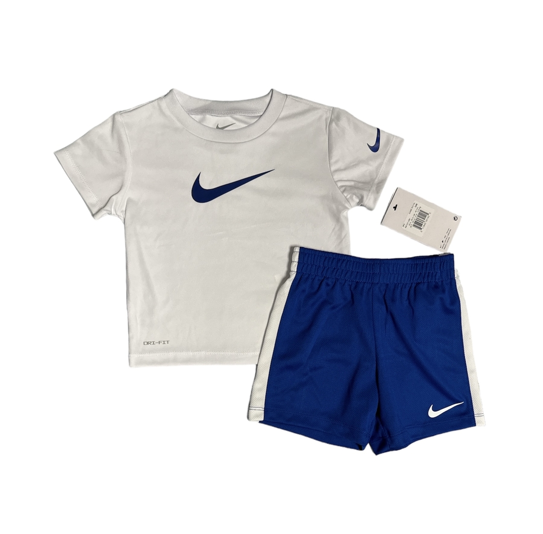 חליפת מכנס NIKE דרייפיט בייבי לבן כחול וי בכחול
