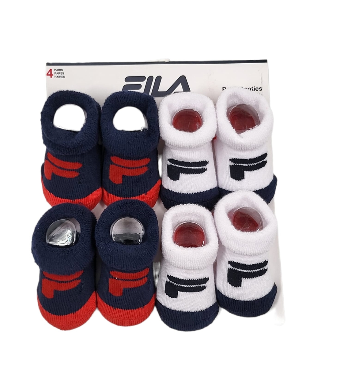 מארז 4 זוגות גרבנעליים FILA לבן כחול אדום מידה 18-24 חודשים