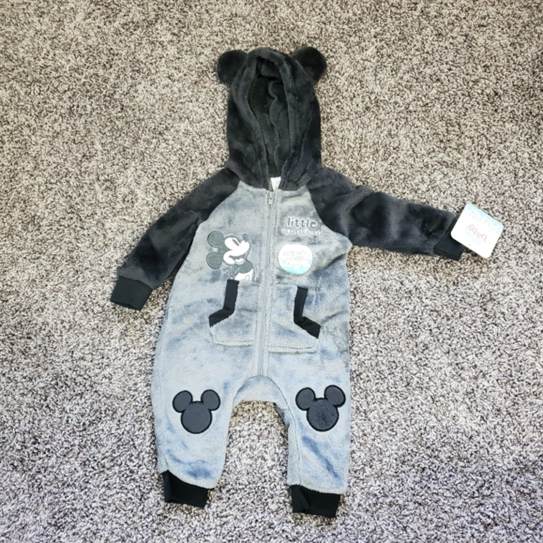 אוברול DISNEY קפוצ'ון פליז אפור עכבר מיקי little mouseketeer