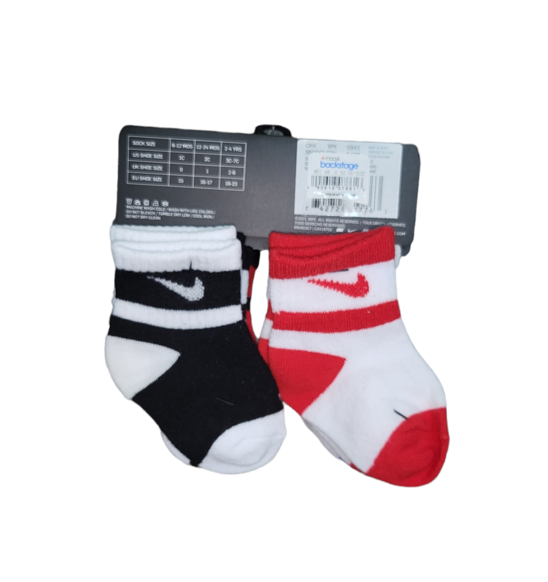 מארז 6 זוגות גרביים nike לבן שחור אדום לבן כחול מידה 6-12 חודשים