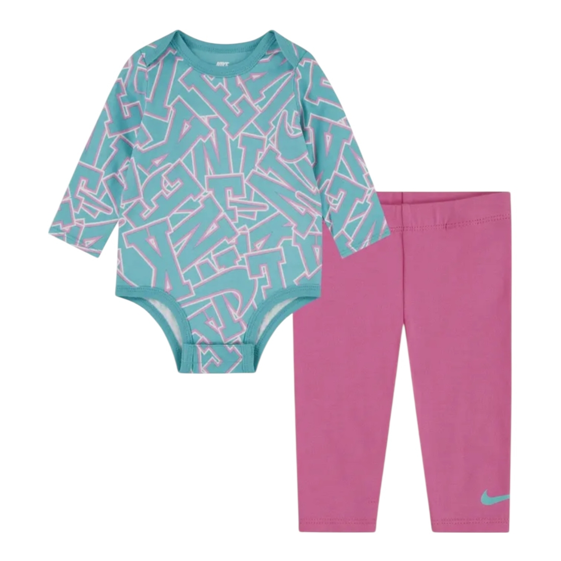 חליפת מכנס NIKE טורקיז ורוד בגד גוף ומכנסיים