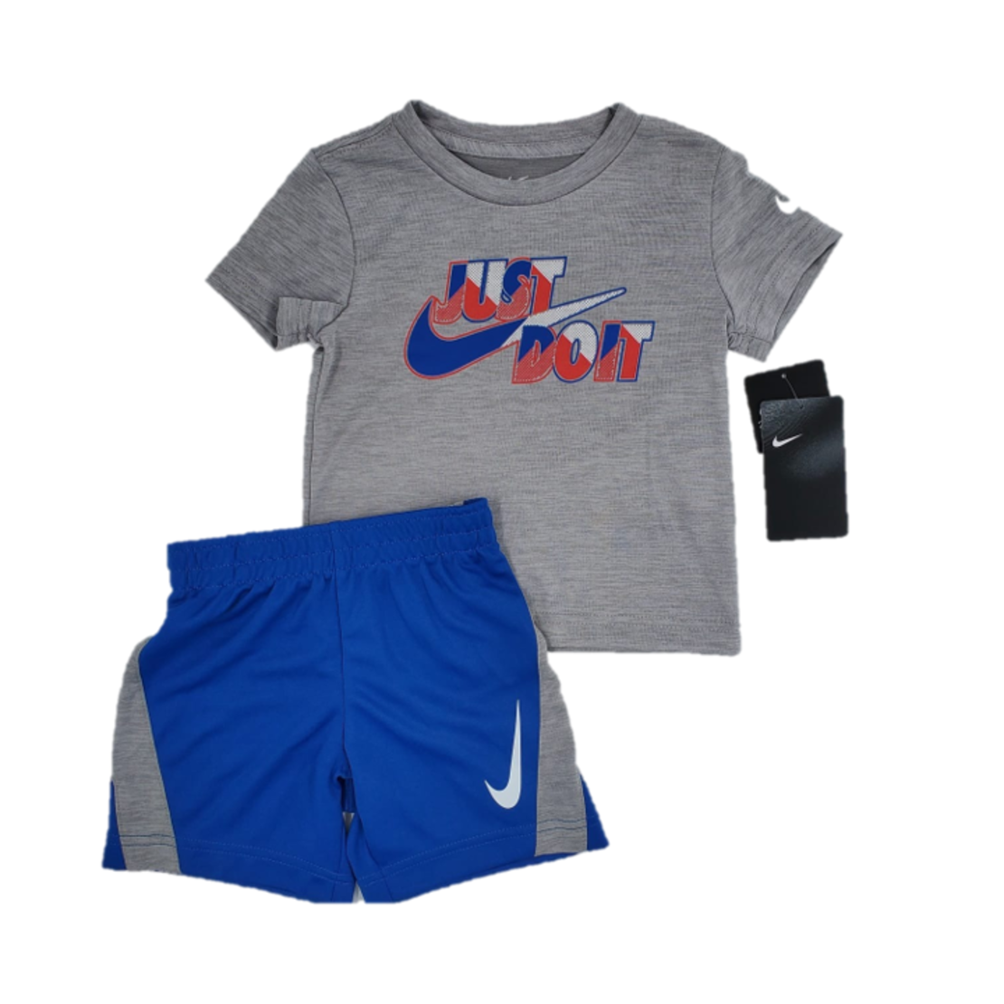 חליפת מכנס NIKE דרייפיט אפורה הדפס מובלט JUST DO IT כחול נקודות