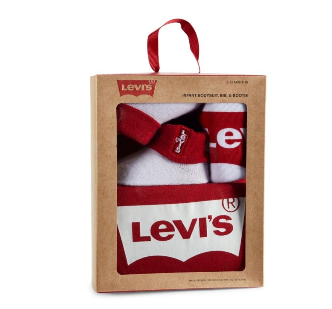מארז לתינוקת 3 חלקים Levi's לבת אדום לבן מידה 6-12 חודשים
