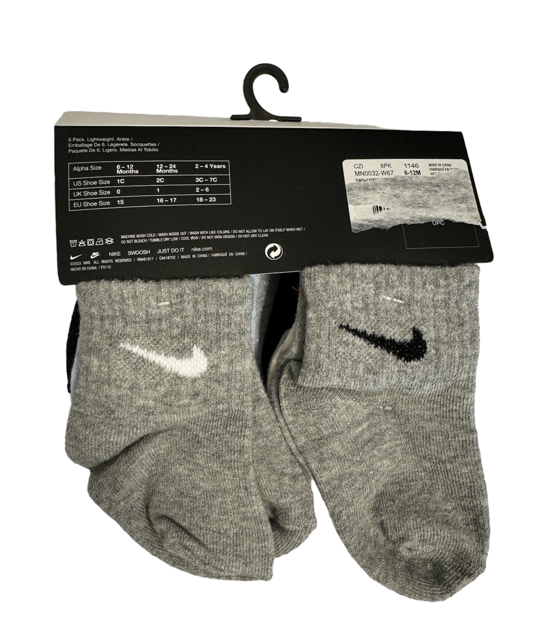 מארז 6 זוגות גרביים nike כחול שחור אפור תכלת מידה 6-12 חודשים