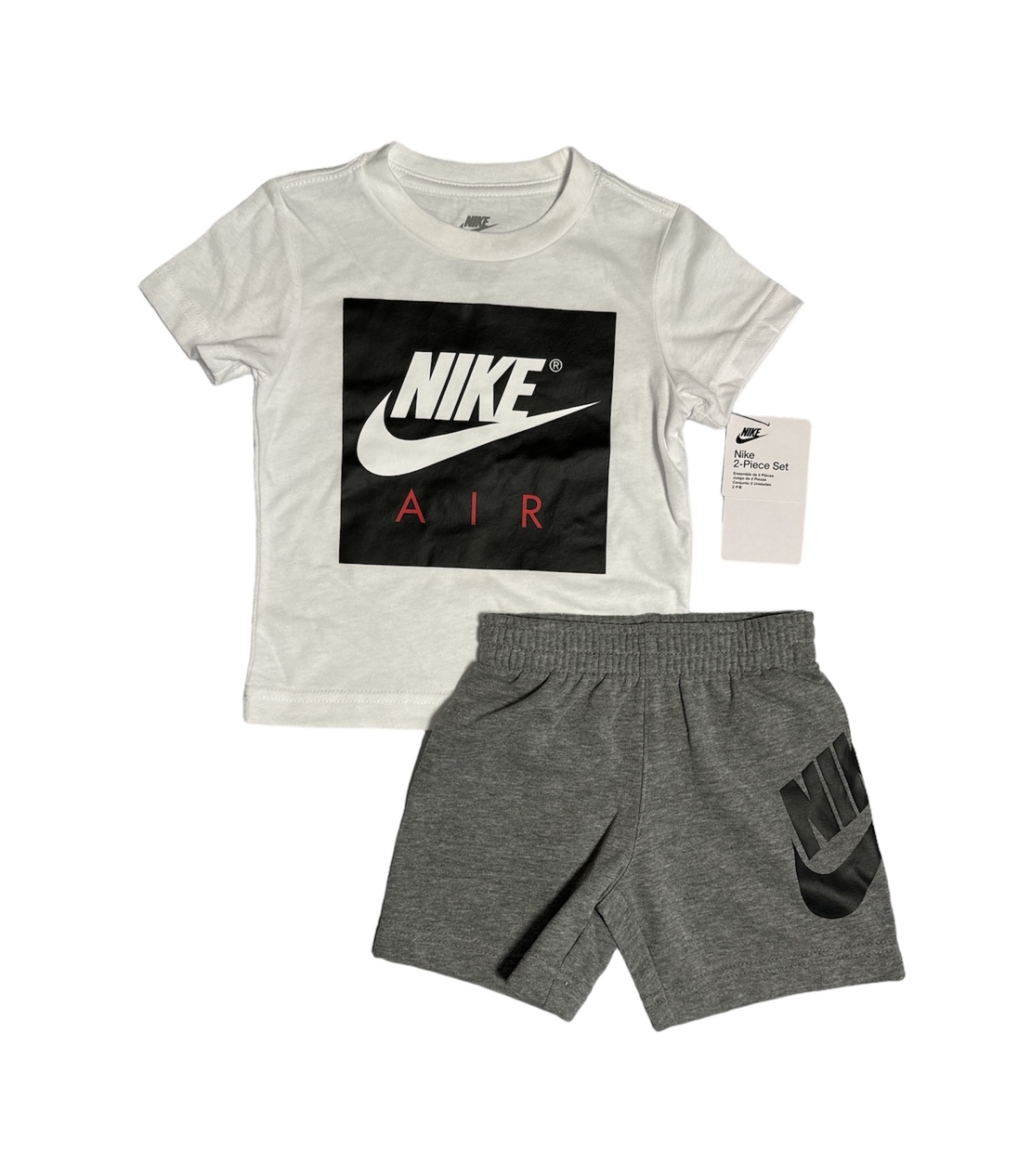 חליפת מכנס NIKE לבן מכנס אפור לוגו ריבוע במרכז
