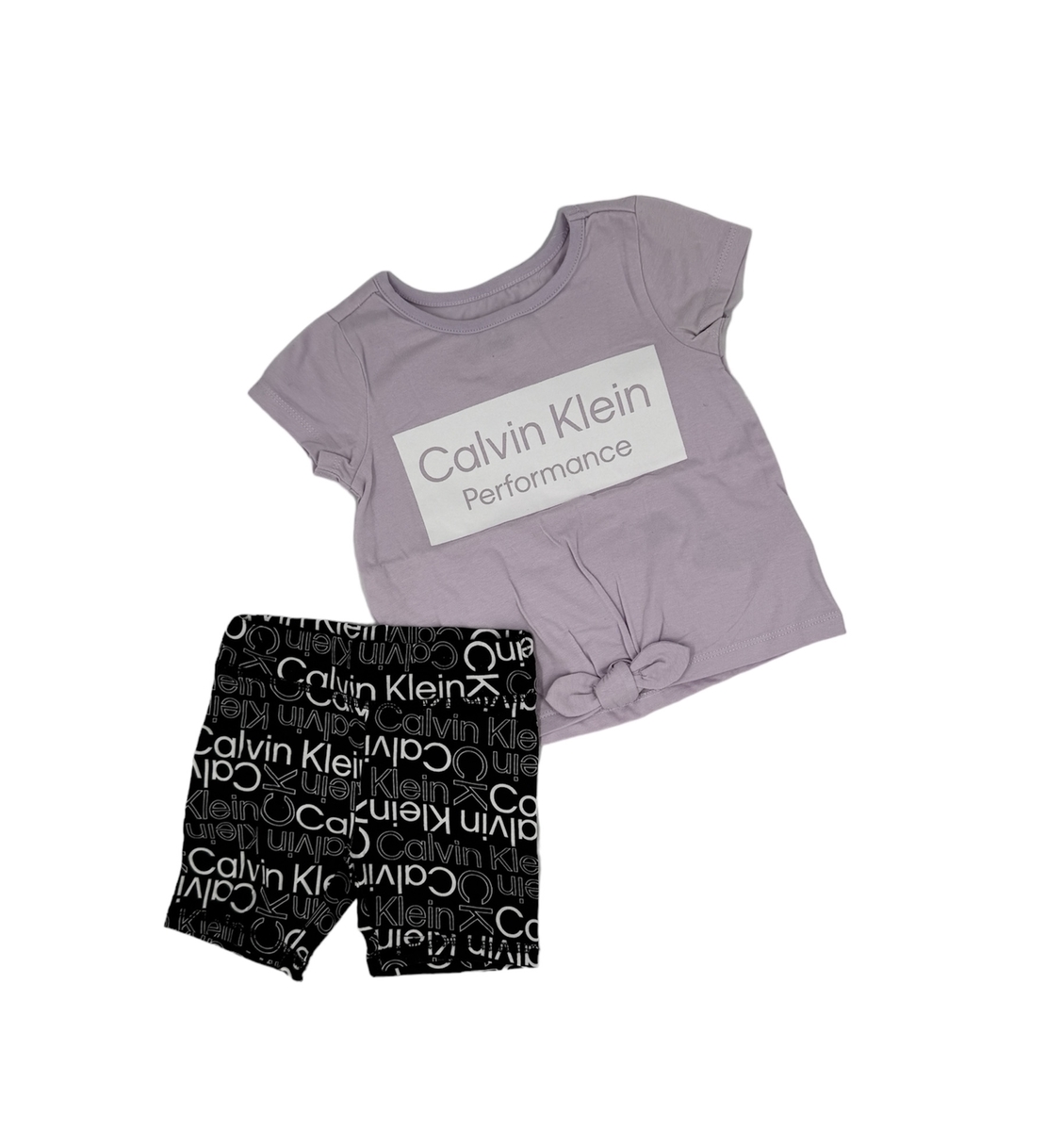 חליפת מכנס Calvin klein סגול לילך לוגו במרכז מכנס שחור שרוול קצר