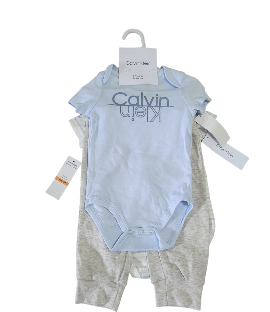 סט 3 חלקים Calvin klein בייבי תכלת לבן פסים אפור