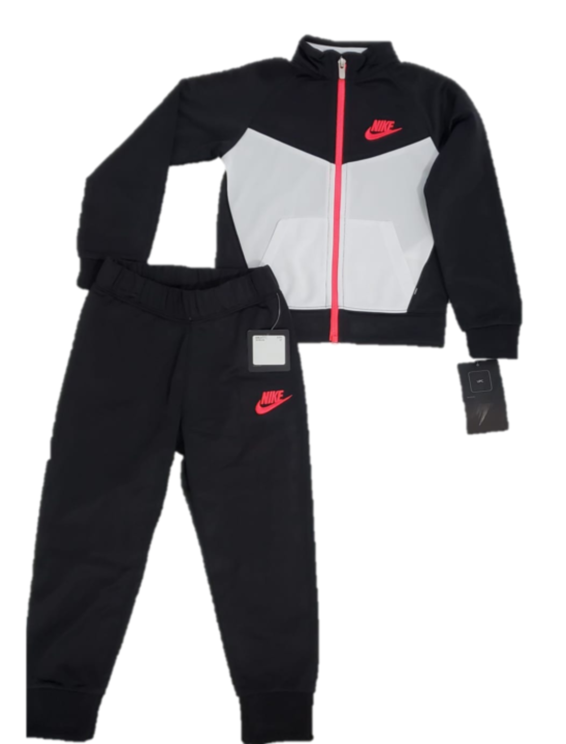 חליפת מכנס NIKE שחור לבן לוגו בורוד זוהר