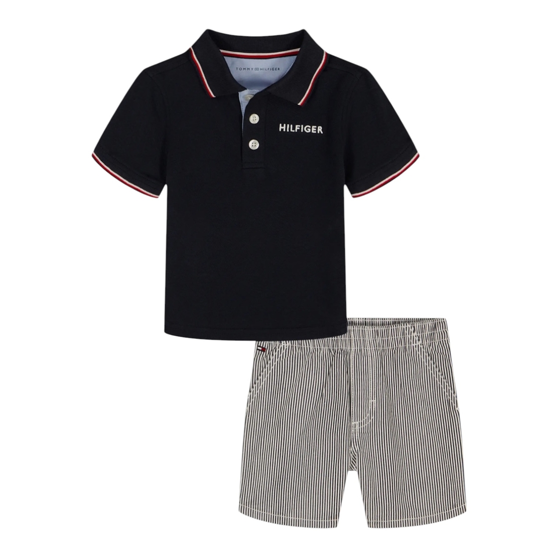 חליפת מכנס TOMMY HILFIGER פולו כחול כהה פסים קצרה