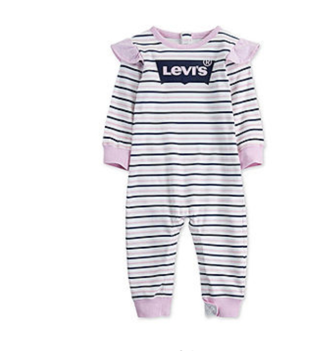 אוברול LEVI'S פסים שרוול ארוך ורוד בייבי לוגו בכחול