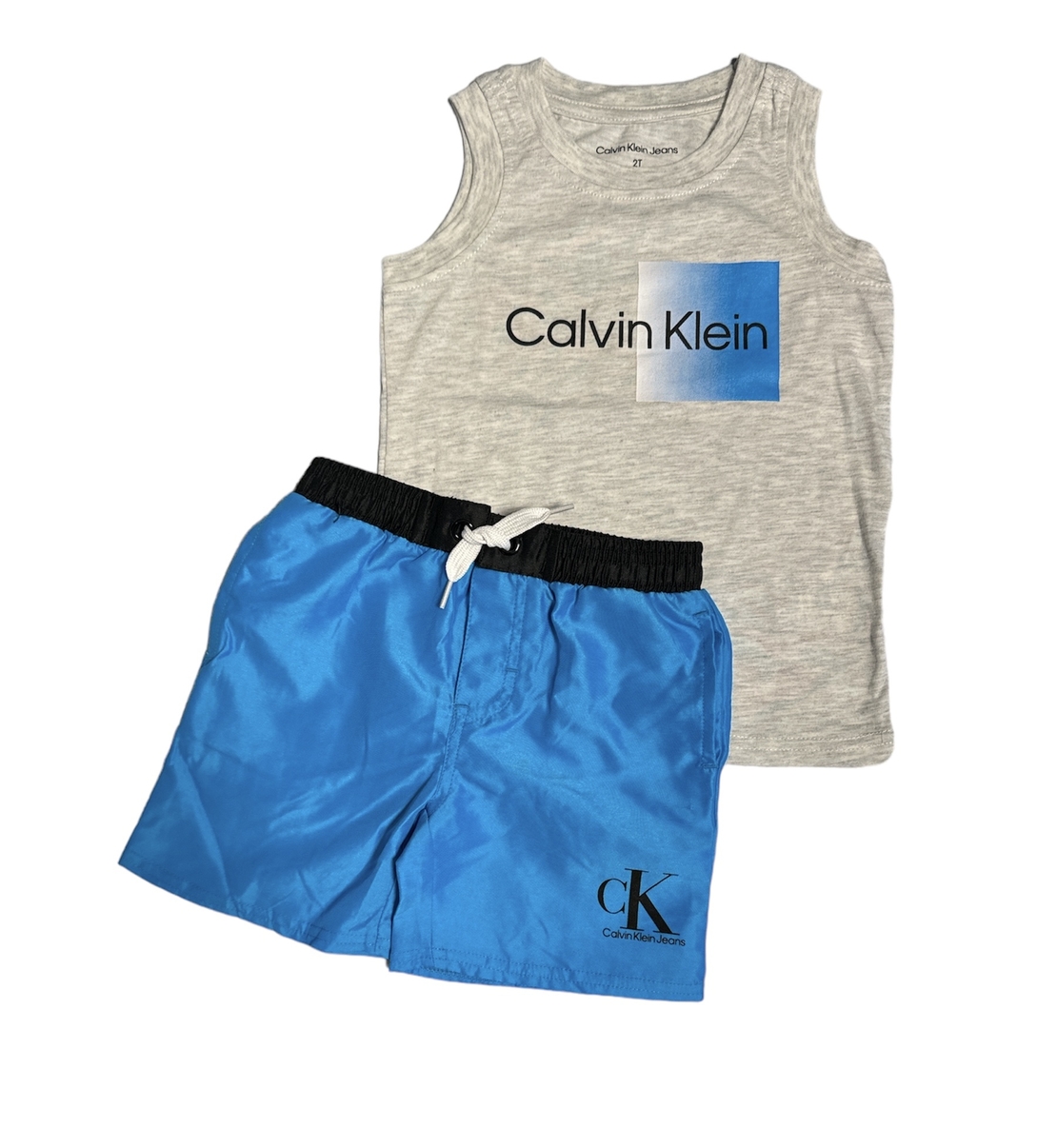 חליפת מכנס Calvin klein גופייה אפורה מכנס תכלת לוגו