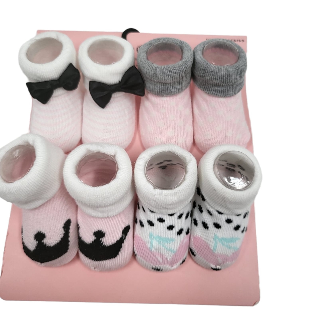 מארז 4 זוגות גרביים JUICY COUTURE מידה 12-24 חודשים ורוד לבן