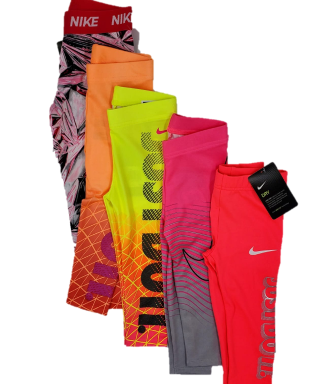 טייץ NIKE ארוך ירוק סימון וי פסים זוהרים בתחתית