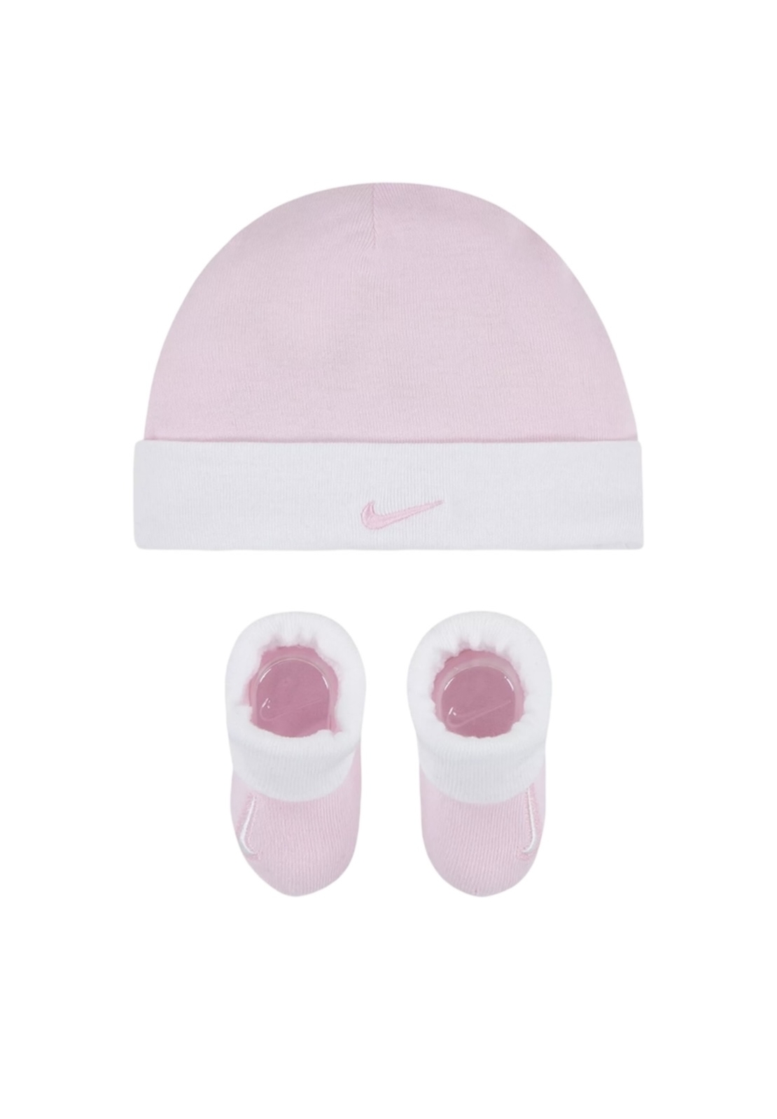 מארז כובע ונעליים NIKE ורוד בייבי לבן וי במרכז בלבן מידה 0-6 חודשים