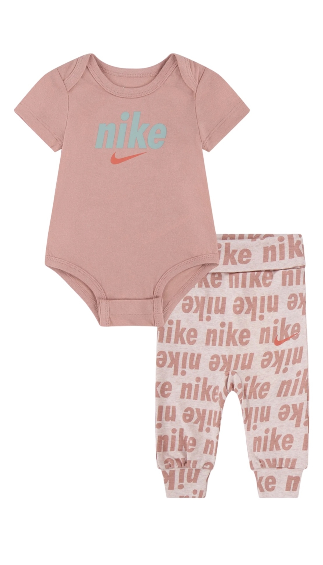 חליפת מכנס NIKE בייבי בגד גוף אפרסק מכנס חיתול תואם לוגו לאורכו