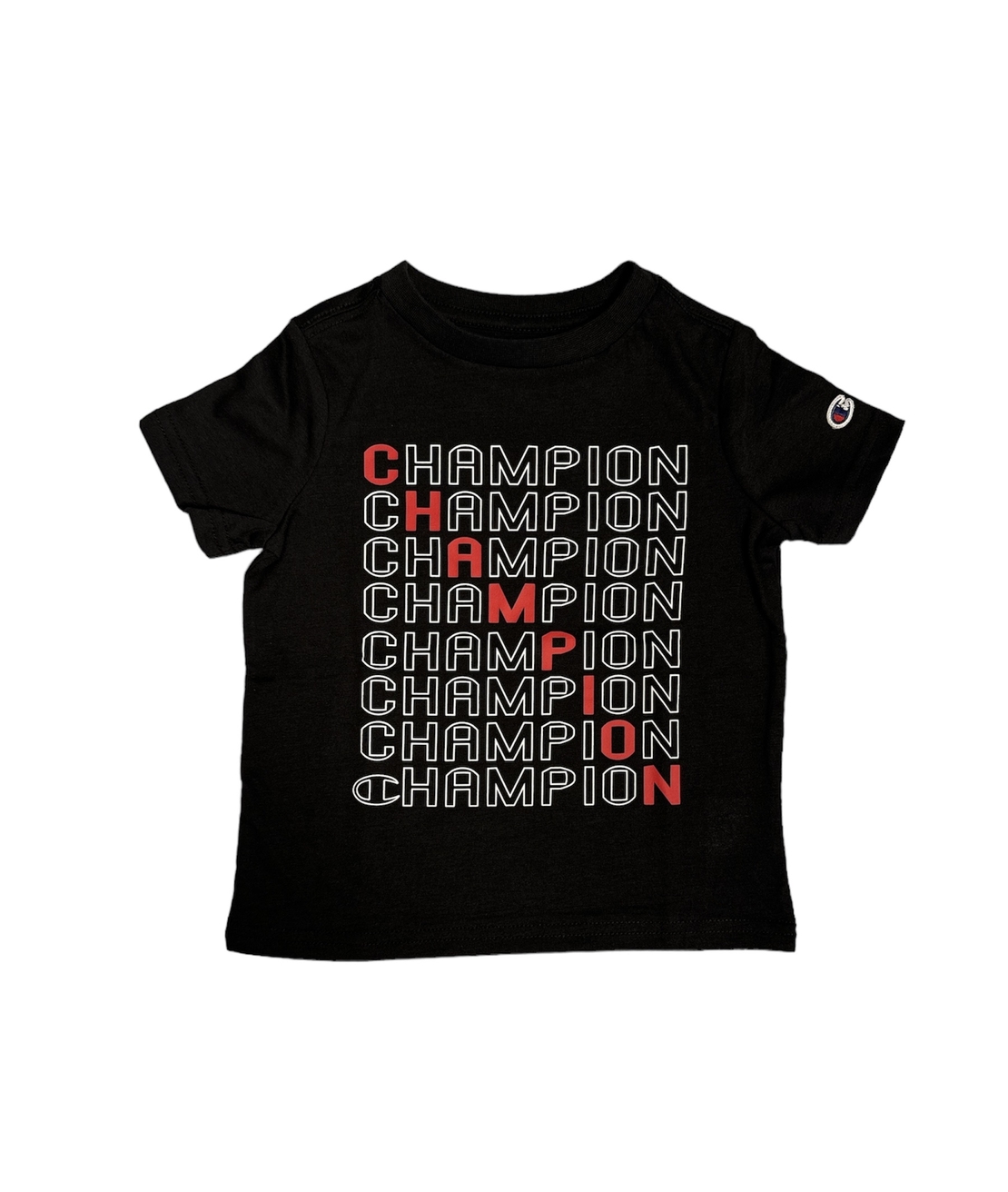חולצת CHAMPION שחורה קצרה לוגו לאורכה