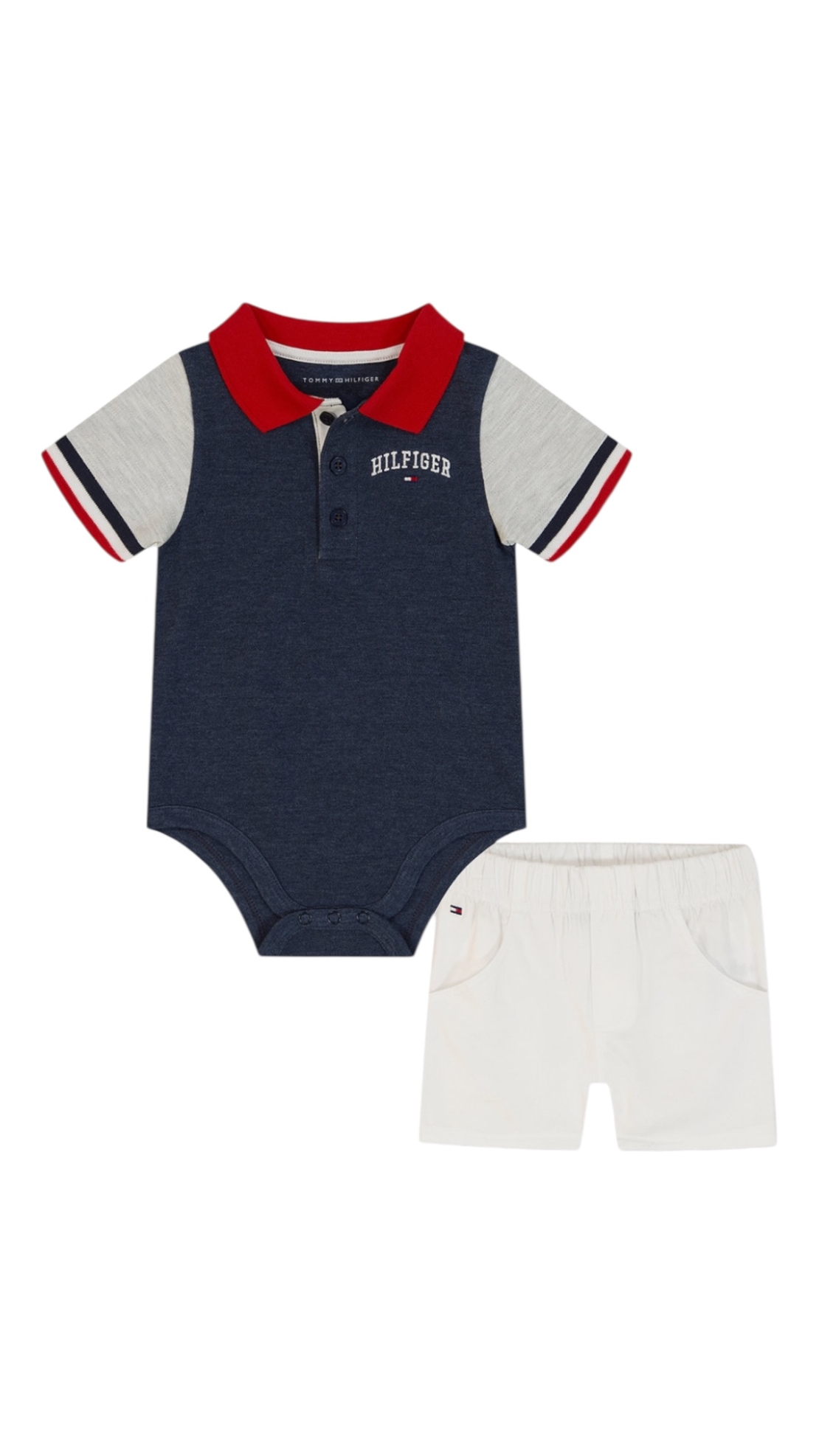 חליפת מכנס Tommy Hilfiger בייבי פולו כחול לבן