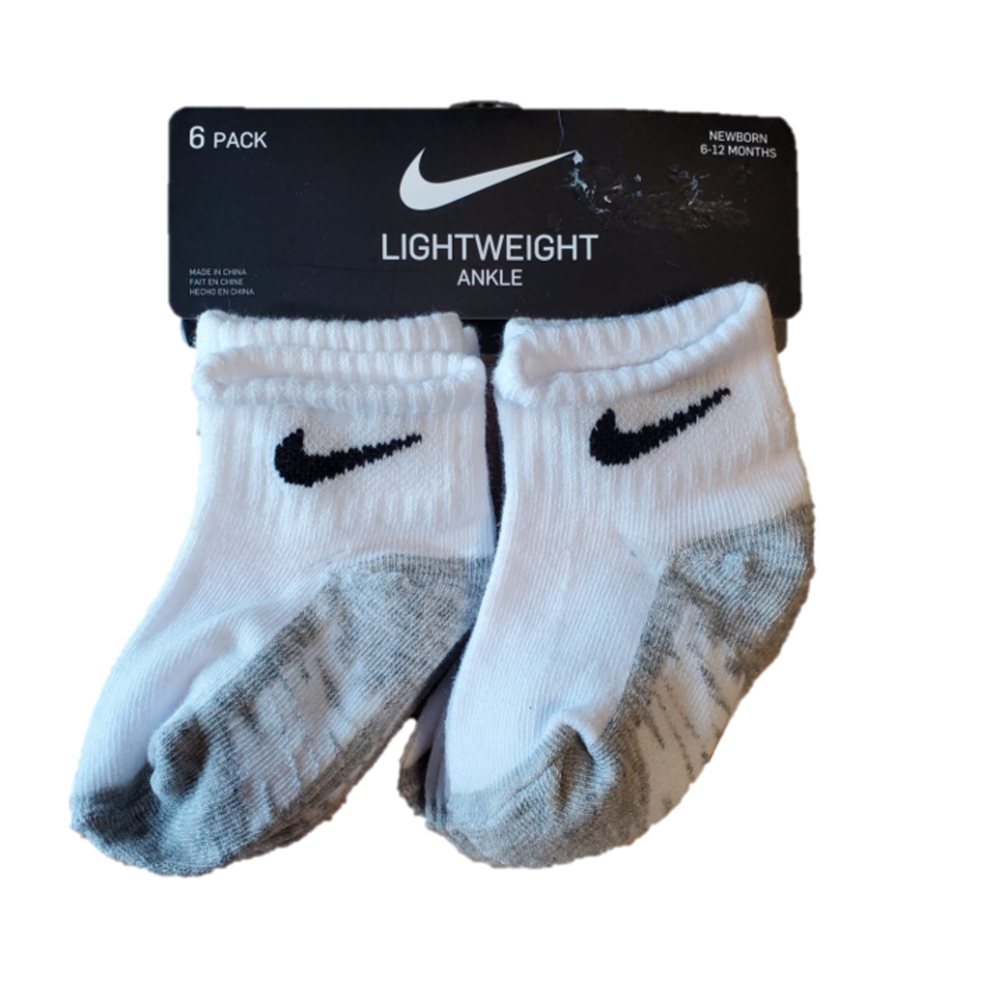 מארז 6 זוגות גרביים nike לבן אפור בקרסול מידה 6-12 חודשים