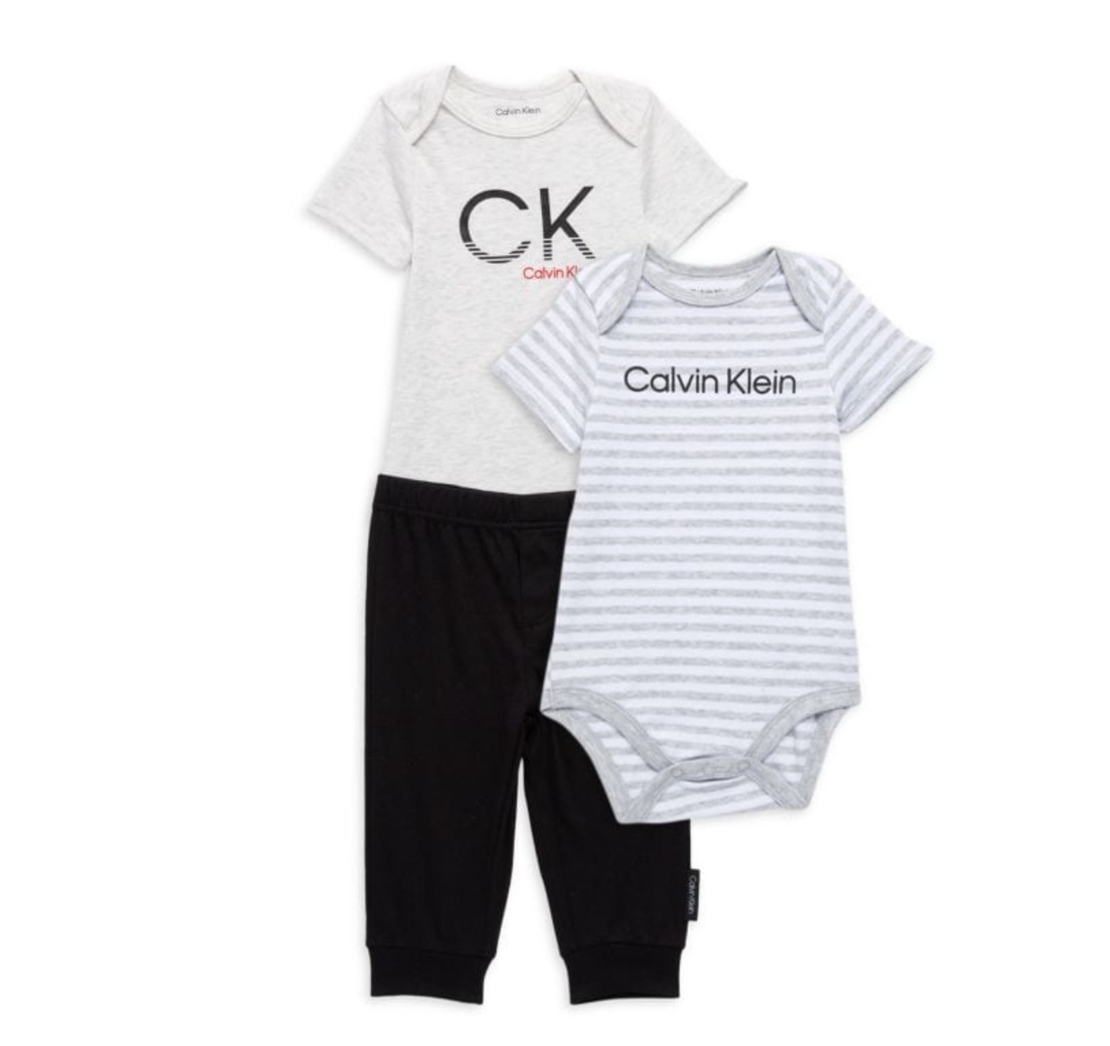 סט 3 חלקים Calvin klein בייבי אפור לבן פסים מכנס שחור