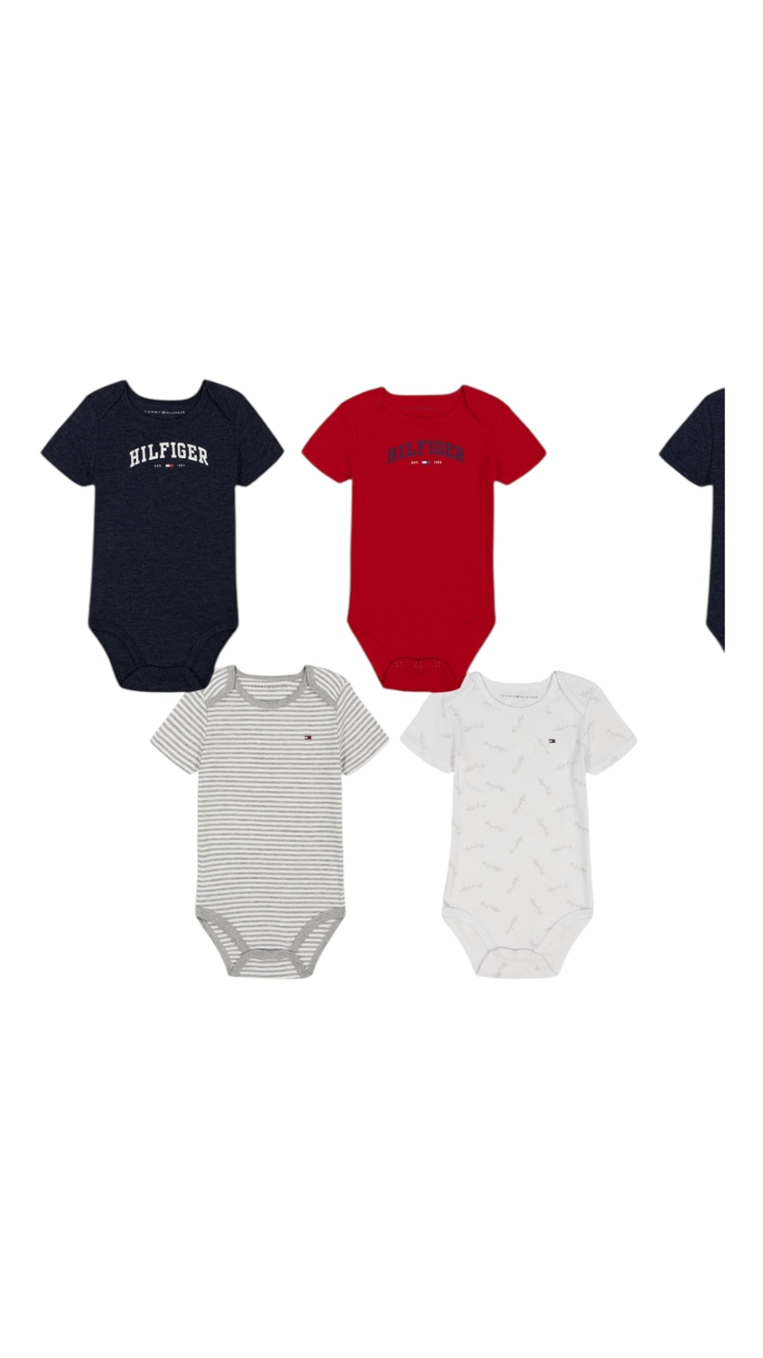 מארז רביעיית בגדי גוף TOMMY HILFIGER בייבי אדום לבן כחול ופסים