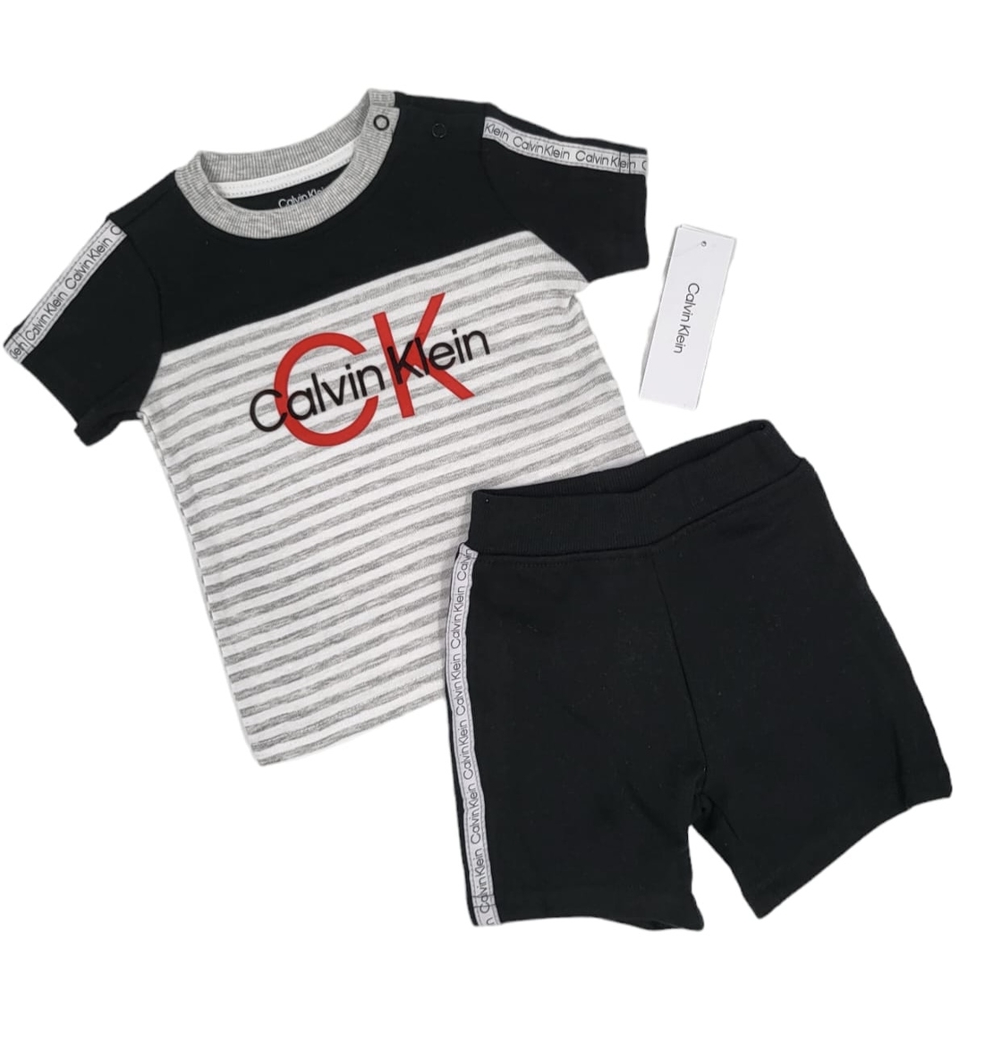 חליפת מכנס Calvin klein בייבי שחור אפור פסים