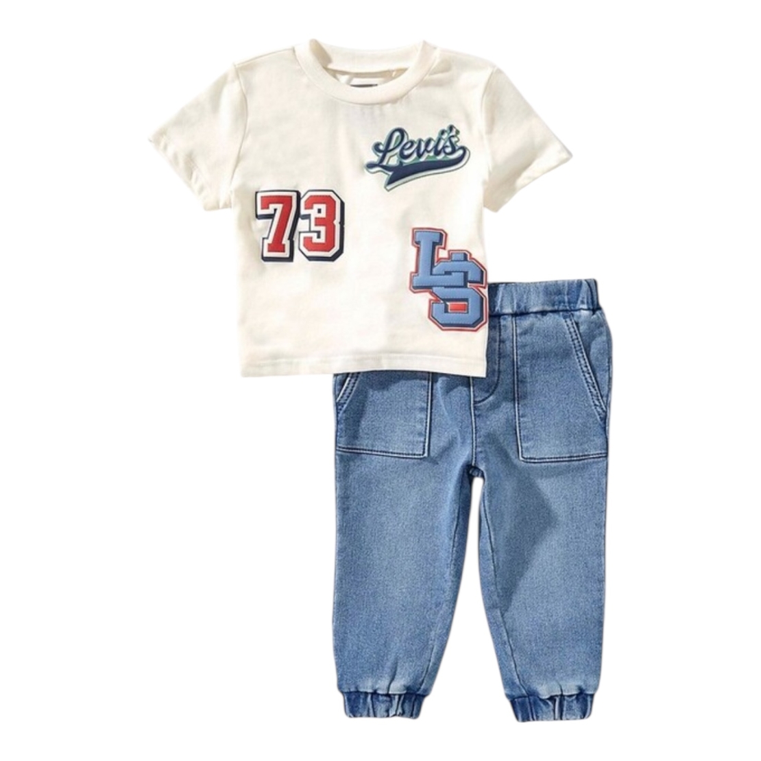 חליפת מכנס LEVI'S חולצה קצרה לבנה גינס ארוך 73