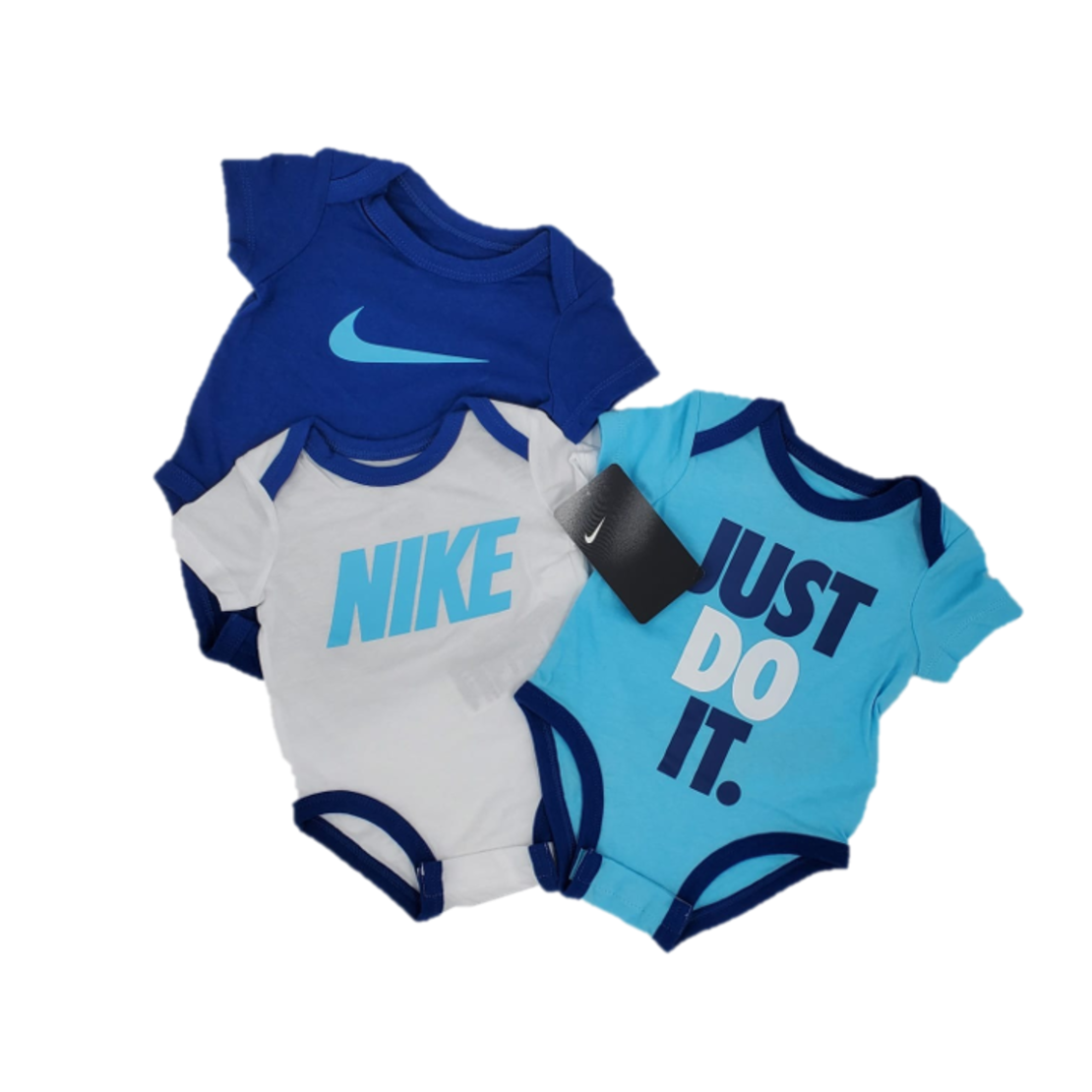 מארז 3 בגדי גוף NIKE שרוול קצר כחול תכלת לבן כיתוב JUST DO IT