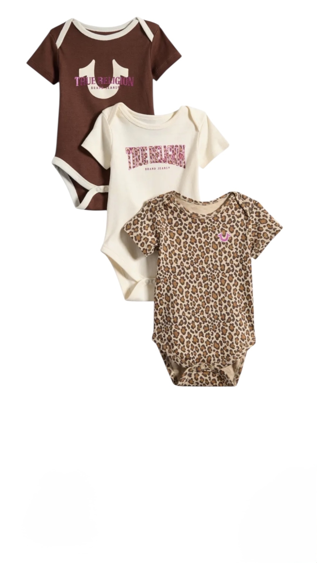מארז 3 בגדי גוף TRUE RELIGION שרוול קצר מנומר שמנת
