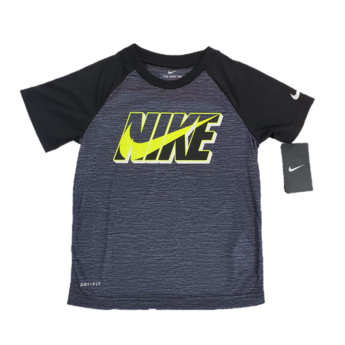 חולצת NIKE דרייפיט אפור שחור כיתוב לוגו בזוהר