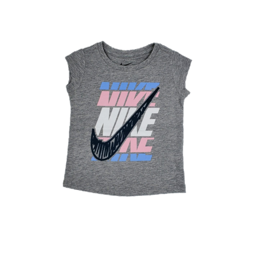 חולצת NIKE טריקו אפורה הדפס NIKE תכלת ורוד לבן אפור