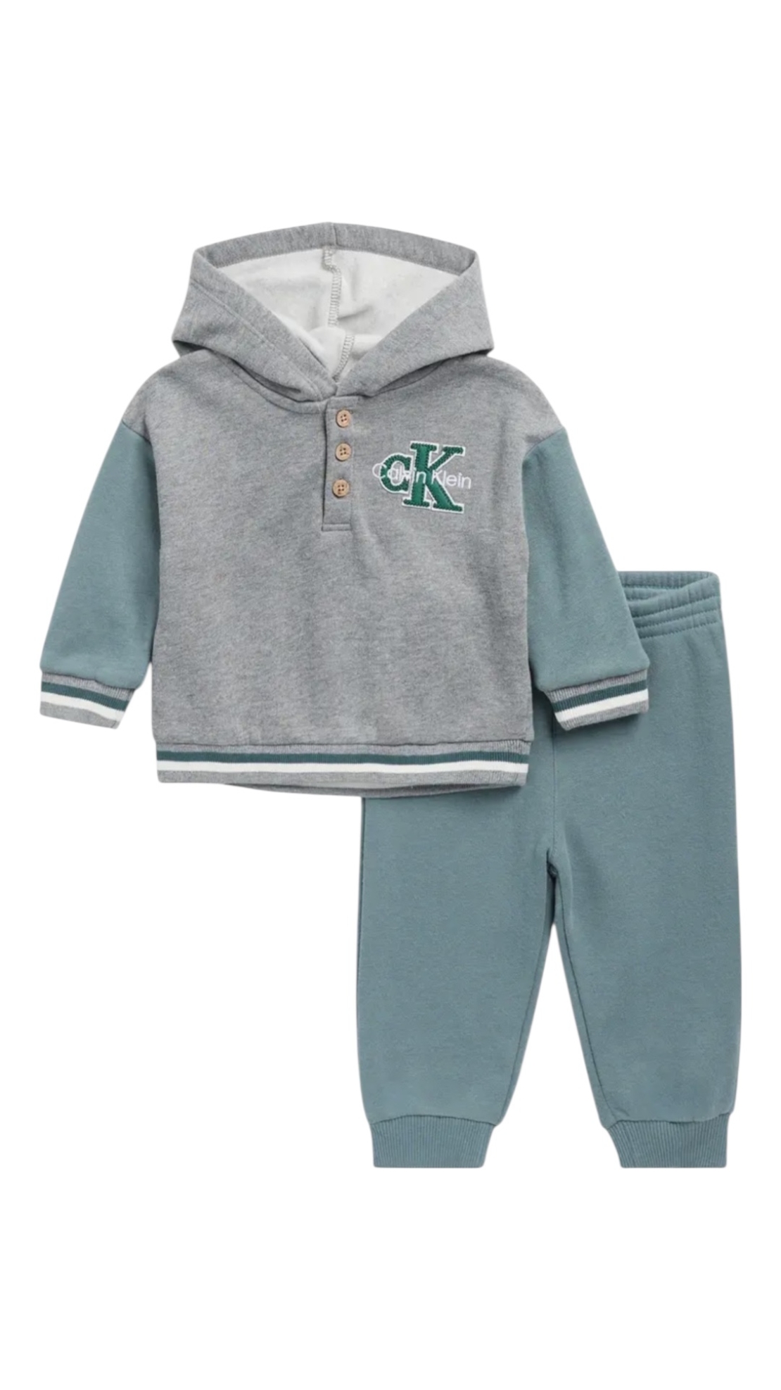 חליפת מכנס CALVIN KLEIN פליז קפוצ'ון טורקיז אפור