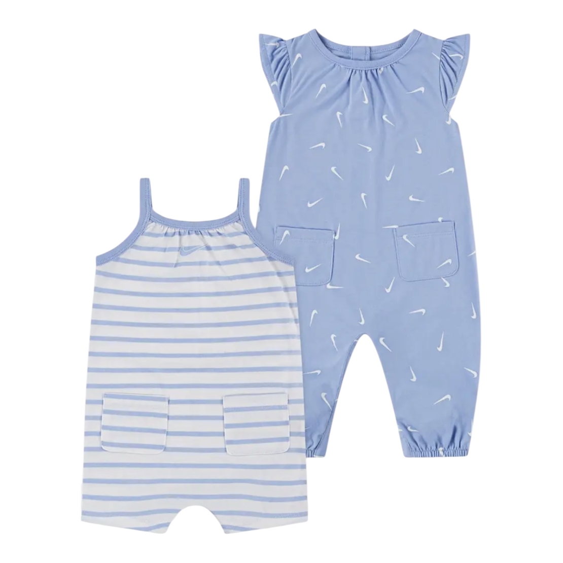 מארז זוג אוברולים NIKE תכלת ולבן פסים גופייה קצר וגופייה ארוך NB