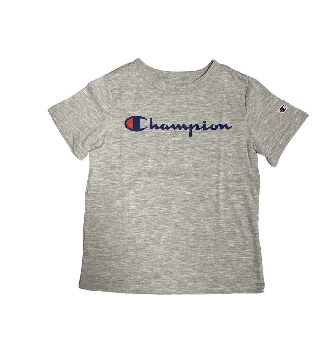 חולצת CHAMPION אפורה קצרה לוגו בכחול