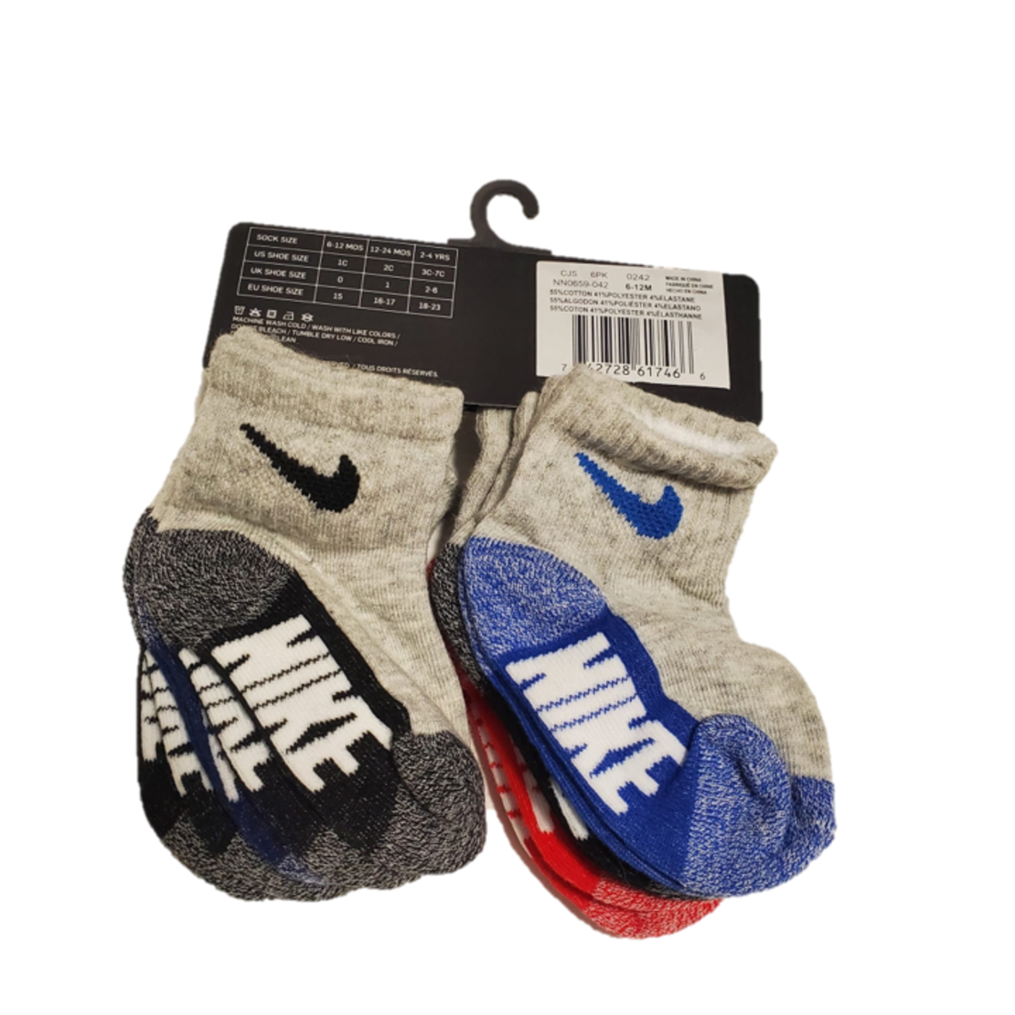 מארז 6 זוגות גרביים nike אפור בקרסוליים NIKE מידה 6-12 חודשים