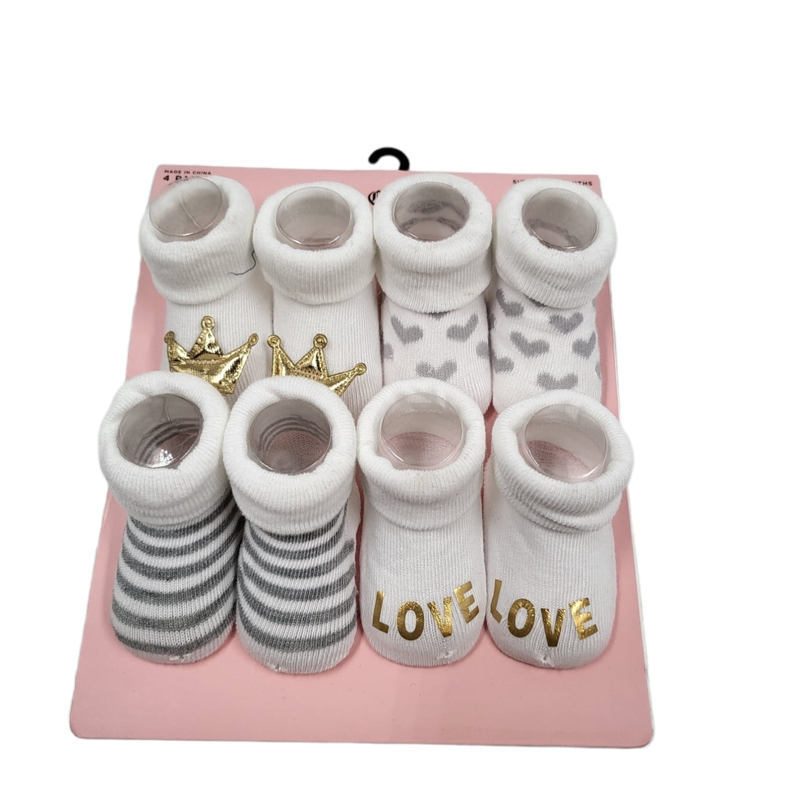 מארז 4 זוגות גרביים JUICY COUTURE מידה 12-24 חודשים לבן זהב
