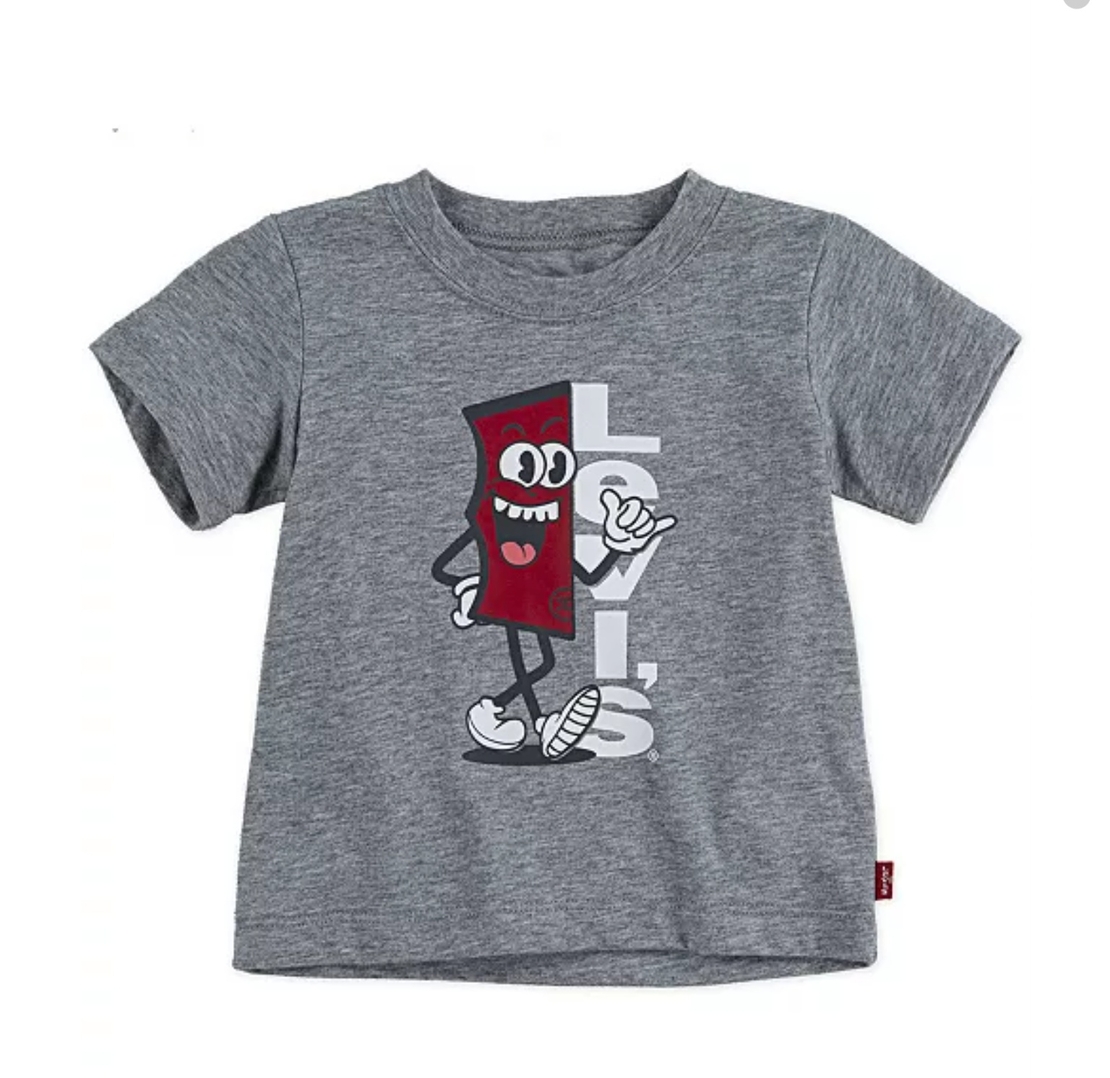 חולצת LEVI'S  אפורה כיתוב לאורך איור אדון באדום