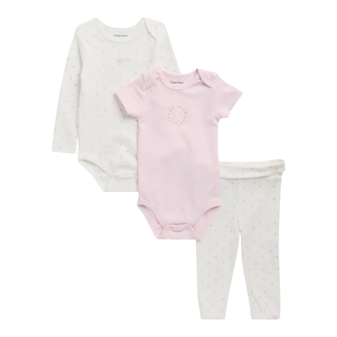 חליפת מכנס CALVIN KLEIN 3 חלקים ורוד בייבי לבן