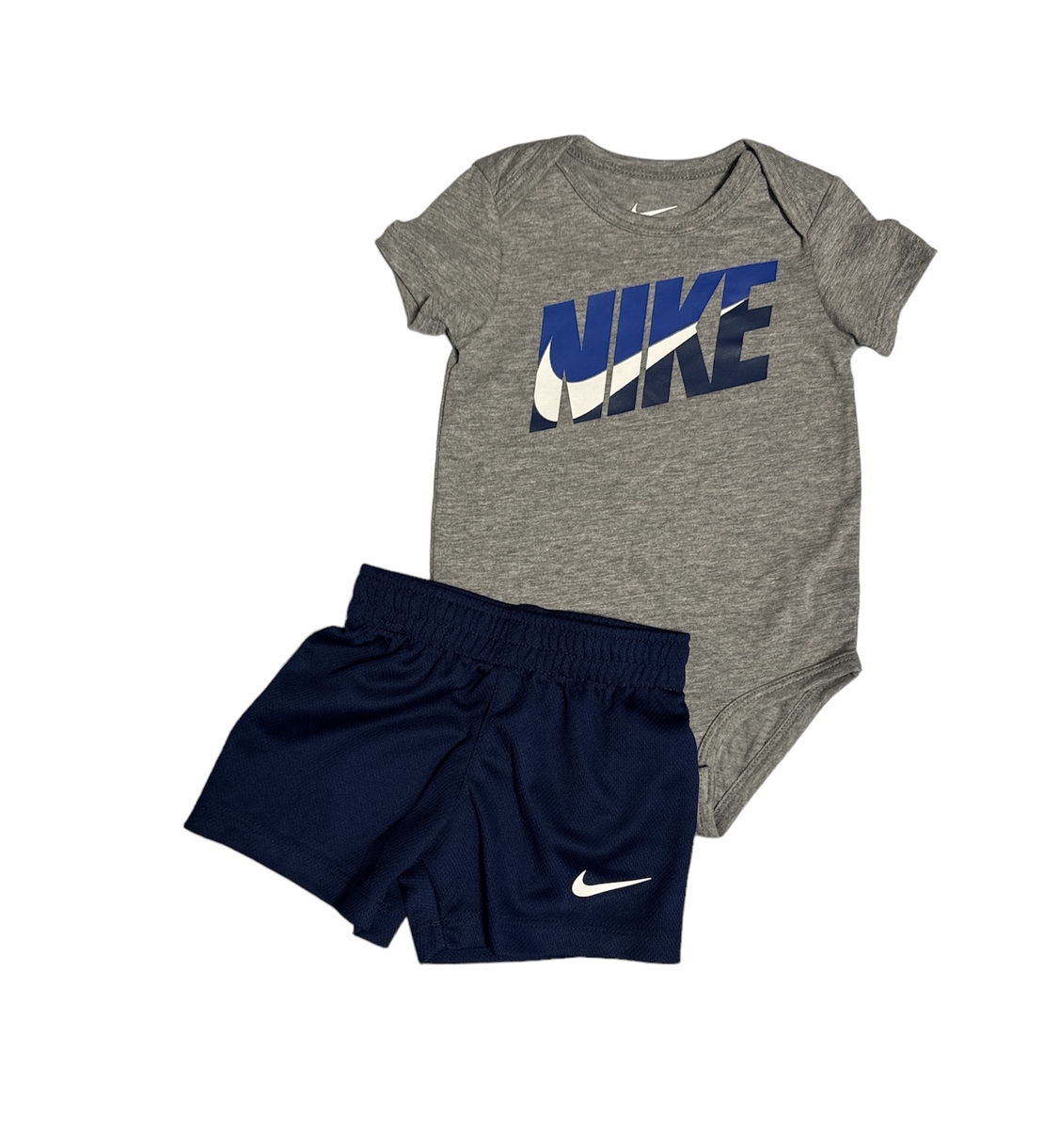 חליפת מכנס NIKE בייבי בגד גוף אפור לוגו NIKE בכחול מכנס כחול