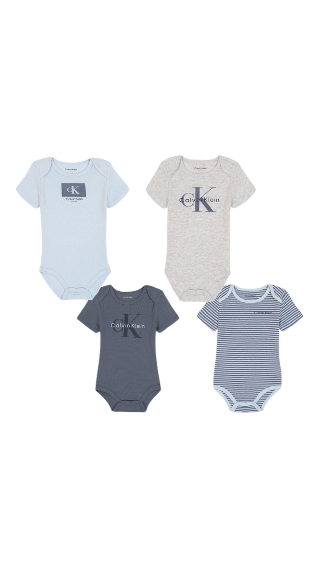 מארז 4 בגדי גוף CALVIN KLEIN תכלת אפור עכבר פסים שרוול קצר