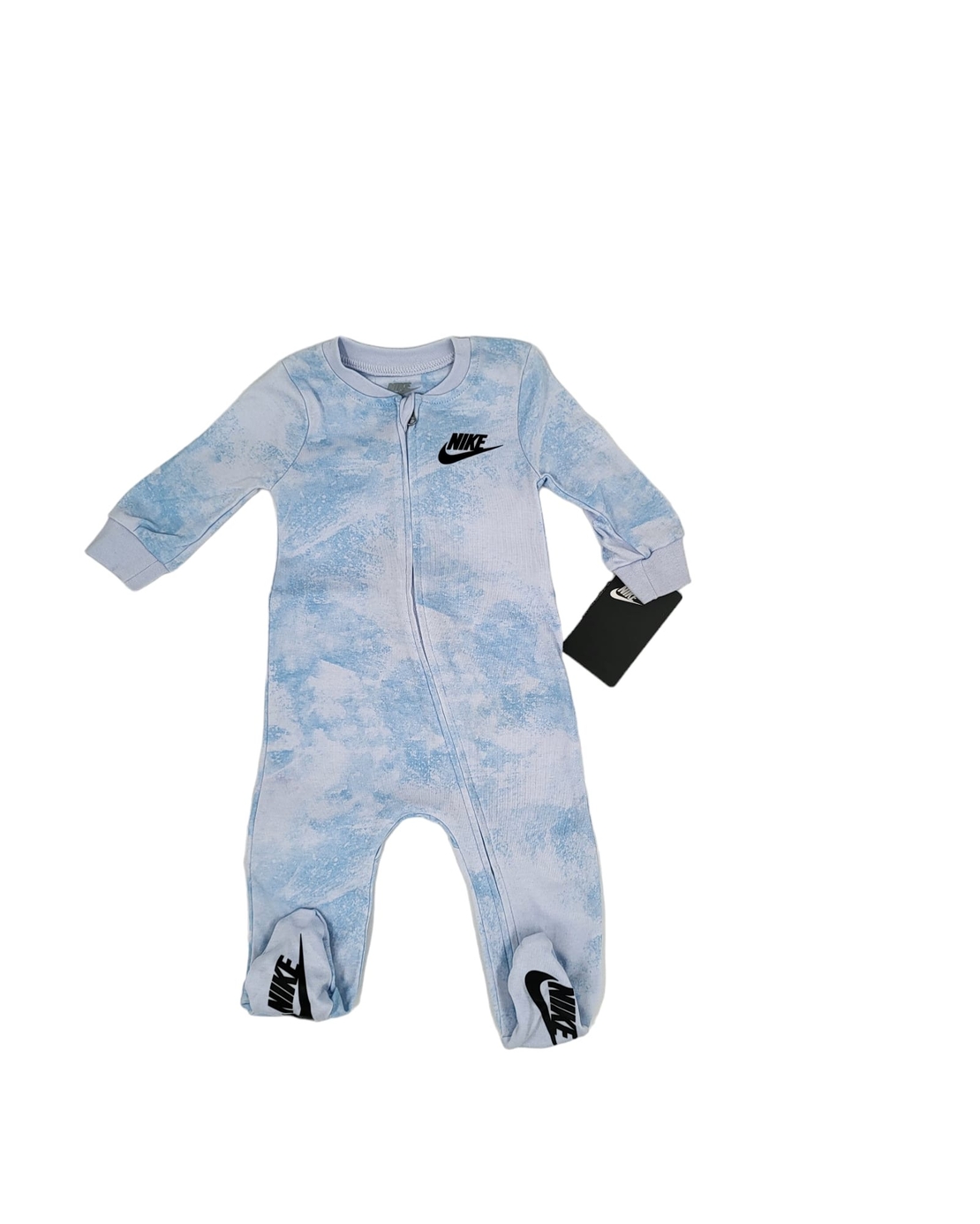 אוברול NIKE תכלת בייבי לוגו בשחור בחזה ובכפות רגליים