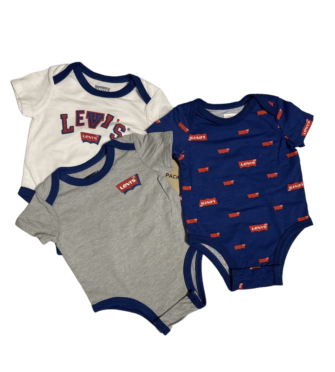 מארז 3 בגדי גוף LEVI'S שרוול קצר אפור לבן כחול ניו בורן