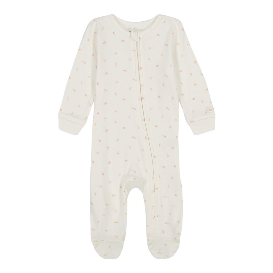 אוברול Calvin Klein שמנת הדפסי לוגו ופרחים לאורכו