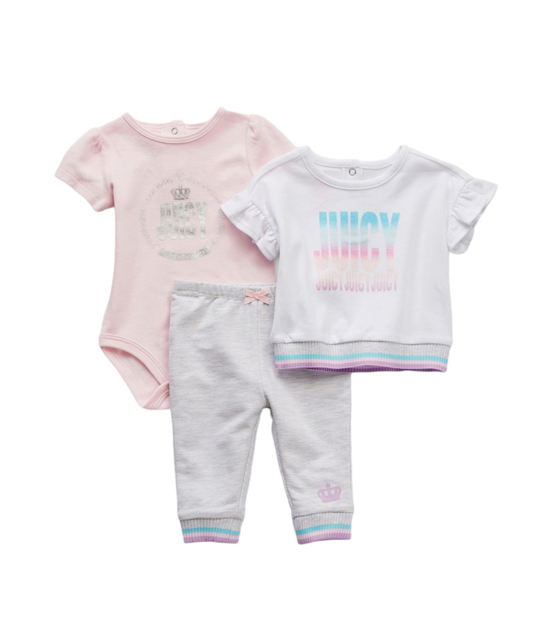 סט 3 חלקים juicy couture אפור ורוד בייבי לבן